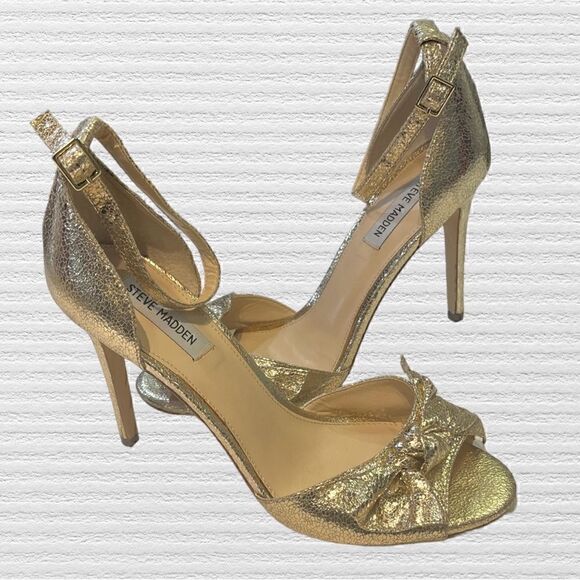 Steve Madden Xenia Gold Bow Heels - Picture 1 of 8